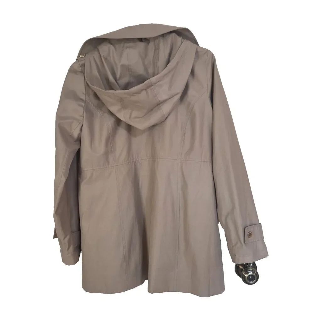 Michael Kors Petite M Khaki Hooded Rain Jacket Lightweight Gold Zip